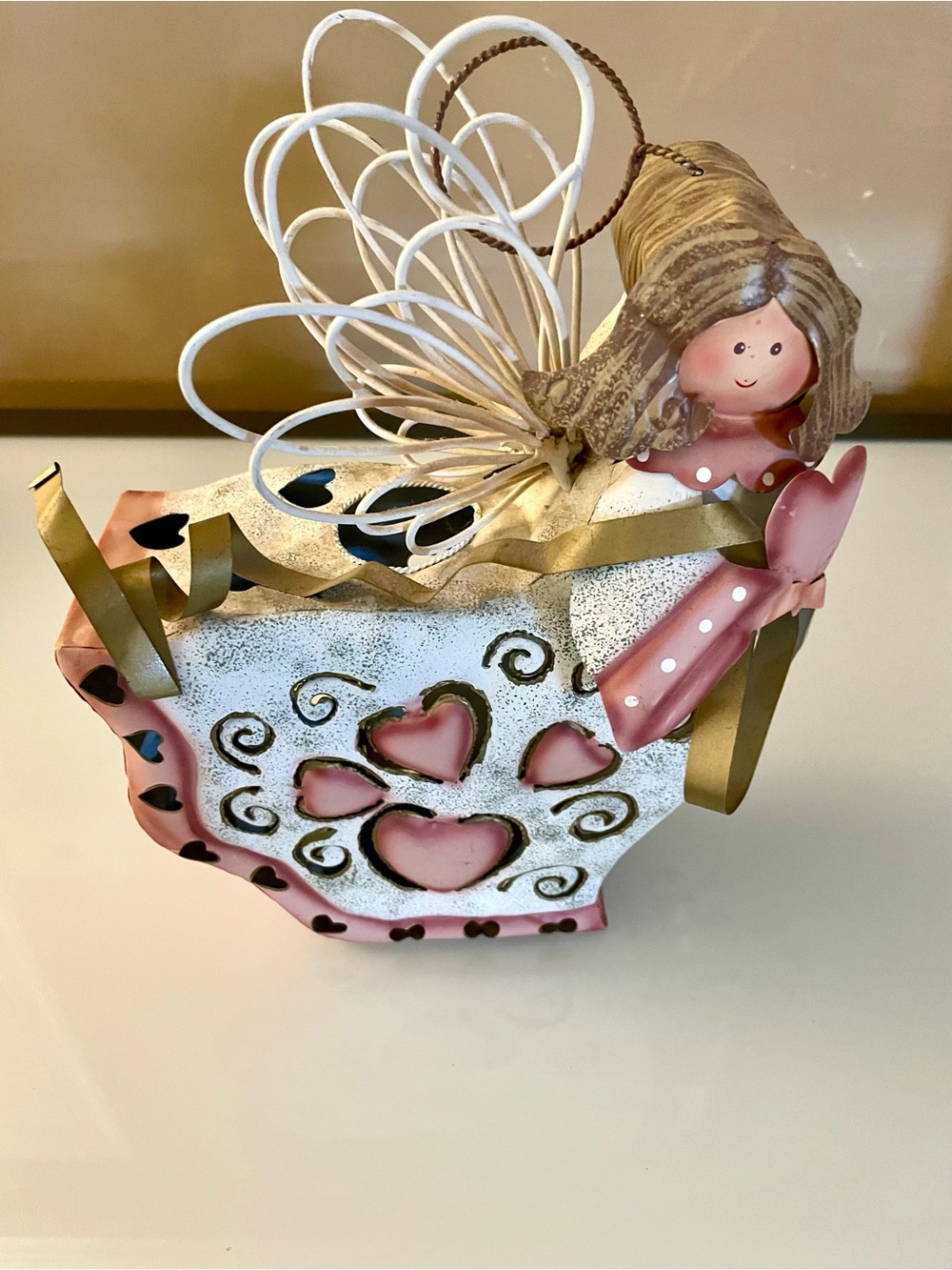 Home Interiors Pink Heart Angel Decorative Candle Holder